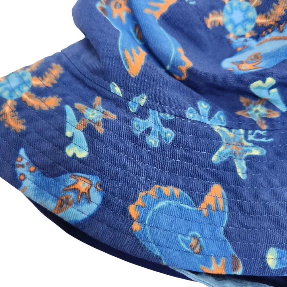 Patagonia Sun Hat Unisex 6-12M Blue Fish Print Wide Brim Summer Beach Ocean